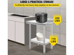 Móvel De Arrumação*Mesa de Trabalho de Cozinha em Aço Inoxidável SucceBuy, Mesa de Preparação de Alimentos 60.96x60.96 cm Prateado