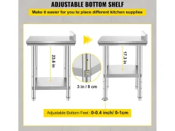 Móvel De Arrumação*Mesa de Trabalho de Cozinha em Aço Inoxidável SucceBuy, Mesa de Preparação de Alimentos 60.96x60.96 cm Prateado
