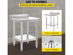 Móvel De Arrumação*Mesa de Trabalho de Cozinha em Aço Inoxidável SucceBuy, Mesa de Preparação de Alimentos 60.96x60.96 cm Prateado