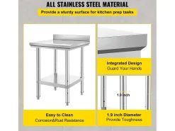 Móvel De Arrumação*Mesa de Trabalho de Cozinha em Aço Inoxidável SucceBuy, Mesa de Preparação de Alimentos 60.96x60.96 cm Prateado