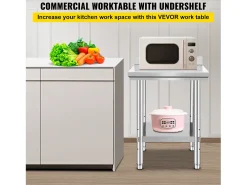 Móvel De Arrumação*Mesa de Trabalho de Cozinha em Aço Inoxidável SucceBuy, Mesa de Preparação de Alimentos 60.96x60.96 cm Prateado