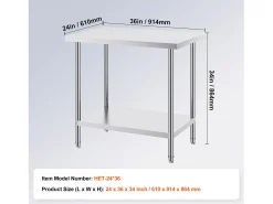 Mesa de Trabalho de Cozinha SucceBuy 60.96x91.44x86.36 cm, Mesa de Preparação de Trabalho em Aço Inoxidável^ Discount