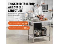 Mesa de Trabalho de Cozinha SucceBuy 60.96x91.44x86.36 cm, Mesa de Preparação de Trabalho em Aço Inoxidável^ Discount