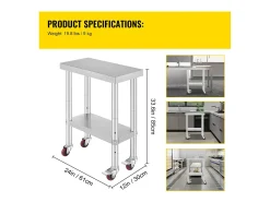 Mesa de Trabalho de Cozinha SucceBuy 30.48x60.96 cm | Mesa de Preparação Comercial com 4 Rodas* Sale