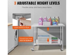 Online Mesa de Trabalho de Cozinha SucceBuy 61 x 122 cm, Mesa de Preparação Comercial com 4 Rodas Móvel De Arrumação