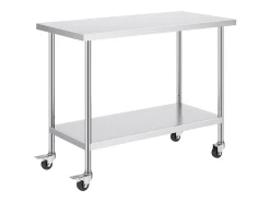 Online Mesa de Trabalho de Cozinha SucceBuy 61 x 122 cm, Mesa de Preparação Comercial com 4 Rodas Móvel De Arrumação