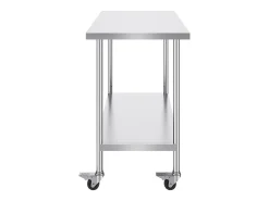 Online Mesa de Trabalho de Cozinha SucceBuy 61 x 122 cm, Mesa de Preparação Comercial com 4 Rodas Móvel De Arrumação