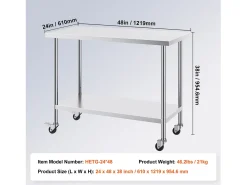 Online Mesa de Trabalho de Cozinha SucceBuy 61 x 122 cm, Mesa de Preparação Comercial com 4 Rodas Móvel De Arrumação