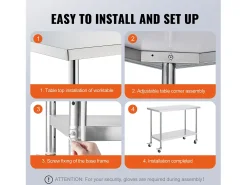 Online Mesa de Trabalho de Cozinha SucceBuy 61 x 122 cm, Mesa de Preparação Comercial com 4 Rodas Móvel De Arrumação