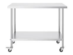 Online Mesa de Trabalho de Cozinha SucceBuy 61 x 122 cm, Mesa de Preparação Comercial com 4 Rodas Móvel De Arrumação