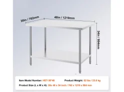 Mesa de Trabalho de Preparação em Aço Inoxidável SucceBuy, 762 x 1219 x 864 mm, Estação de Trabalho Comercial para Alimentos^ Clearance