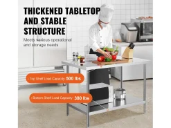 Mesa de Trabalho de Preparação em Aço Inoxidável SucceBuy, 762 x 1219 x 864 mm, Estação de Trabalho Comercial para Alimentos^ Clearance