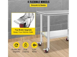 Mesa de Trabalho em Aço Inoxidável SucceBuy, 90x60x85 cm, Capacidade de Carga de 317,5 kg, 4 Rodas, para Cozinha Comercial, Restaurante^ Discount
