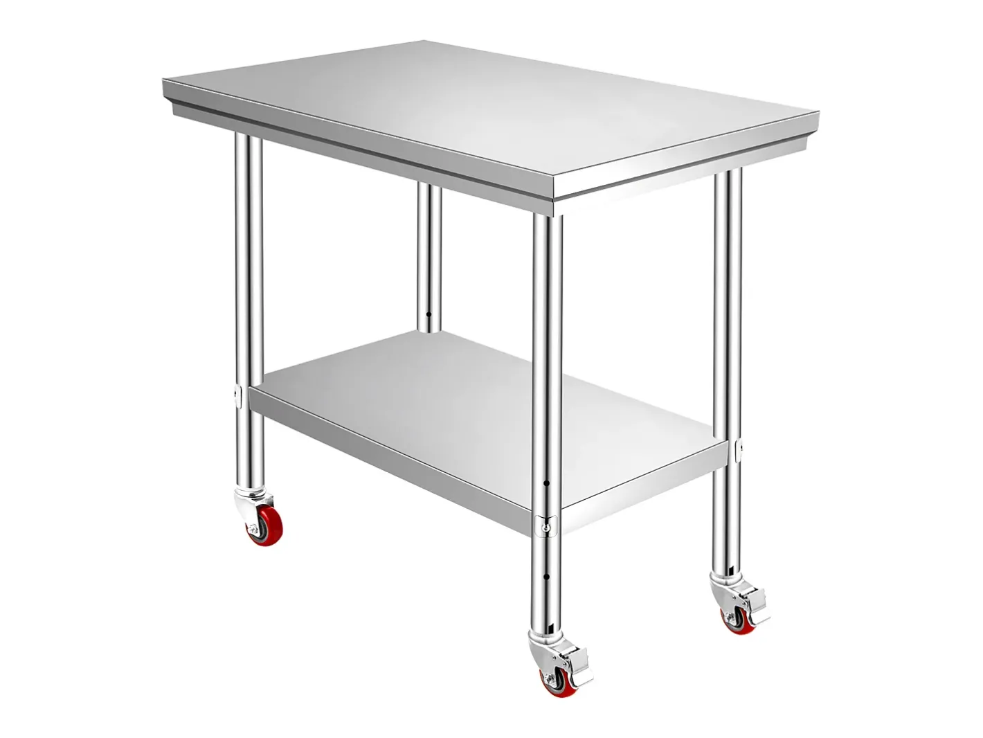 Mesa de Trabalho em Aço Inoxidável SucceBuy, 90x60x85 cm, Capacidade de Carga de 317,5 kg, 4 Rodas, para Cozinha Comercial, Restaurante^ Discount