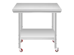 Mesa de Trabalho em Aço Inoxidável SucceBuy, 90x60x85 cm, Capacidade de Carga de 317,5 kg, 4 Rodas, para Cozinha Comercial, Restaurante^ Discount