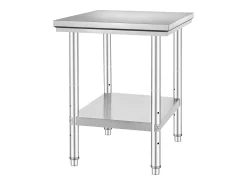 Mesa de Trabalho em Aço Inoxidável 60x76x80 cm, 2 Andares, para Preparação de Cozinha de Alimentos e Refeições, Hotéis, Escritórios, Hospitais^ Clearance