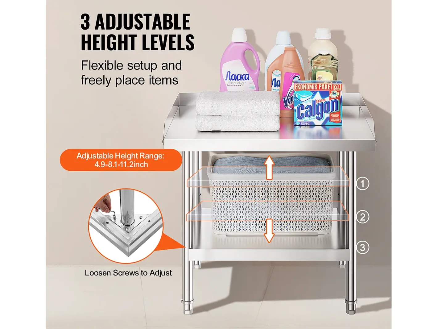 Mesa de Trabalho em Aço Inoxidável SucceBuy, 610 x 711 x 660 mm, Mesa de Preparação de Alimentos Comercial para Restaurante* Best