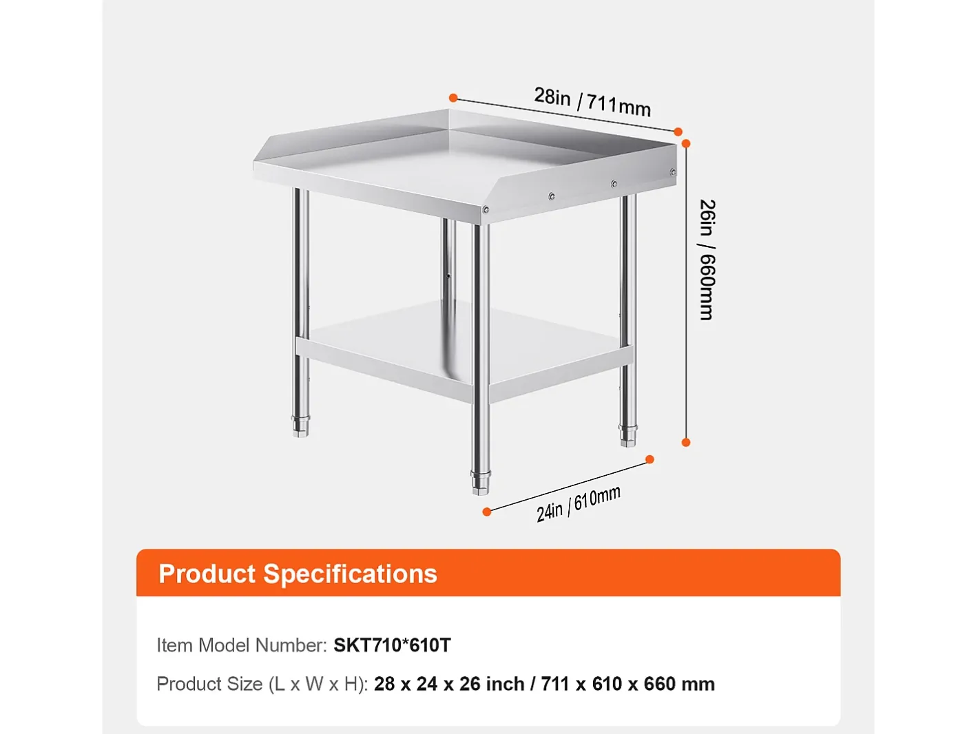 Mesa de Trabalho em Aço Inoxidável SucceBuy, 610 x 711 x 660 mm, Mesa de Preparação de Alimentos Comercial para Restaurante* Best