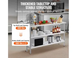 Hot Mesa de Trabalho em Aço Inoxidável SucceBuy, 356 x 1524 x 864 mm, Mesa Comercial de Preparação para Cozinhas Móvel De Arrumação