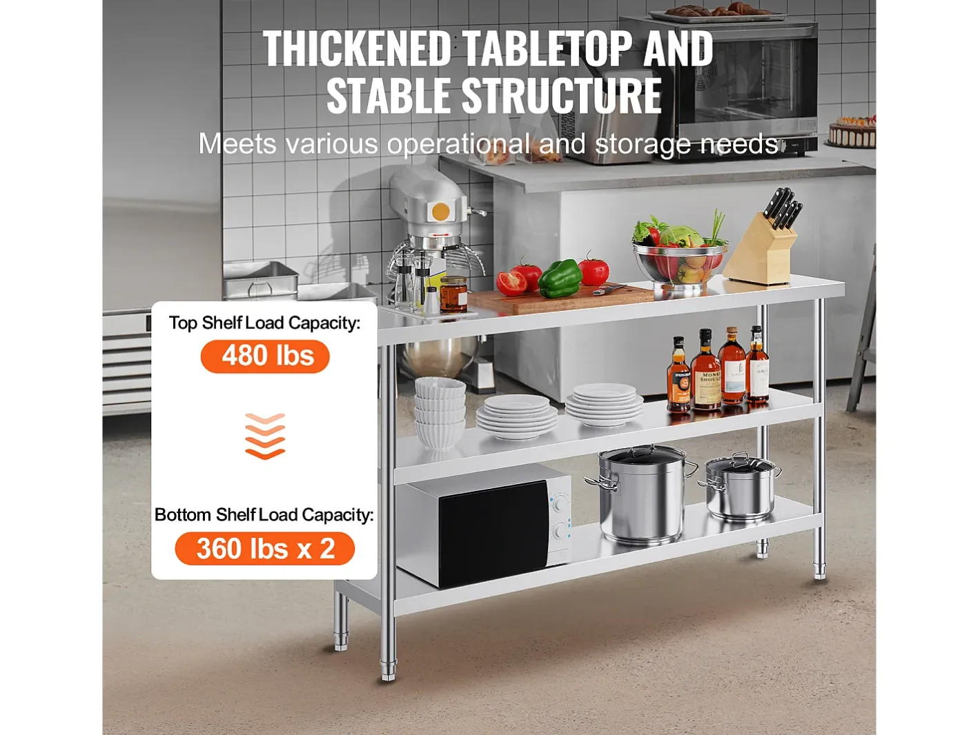 Hot Mesa de Trabalho em Aço Inoxidável SucceBuy, 356 x 1524 x 864 mm, Mesa Comercial de Preparação para Cozinhas Móvel De Arrumação
