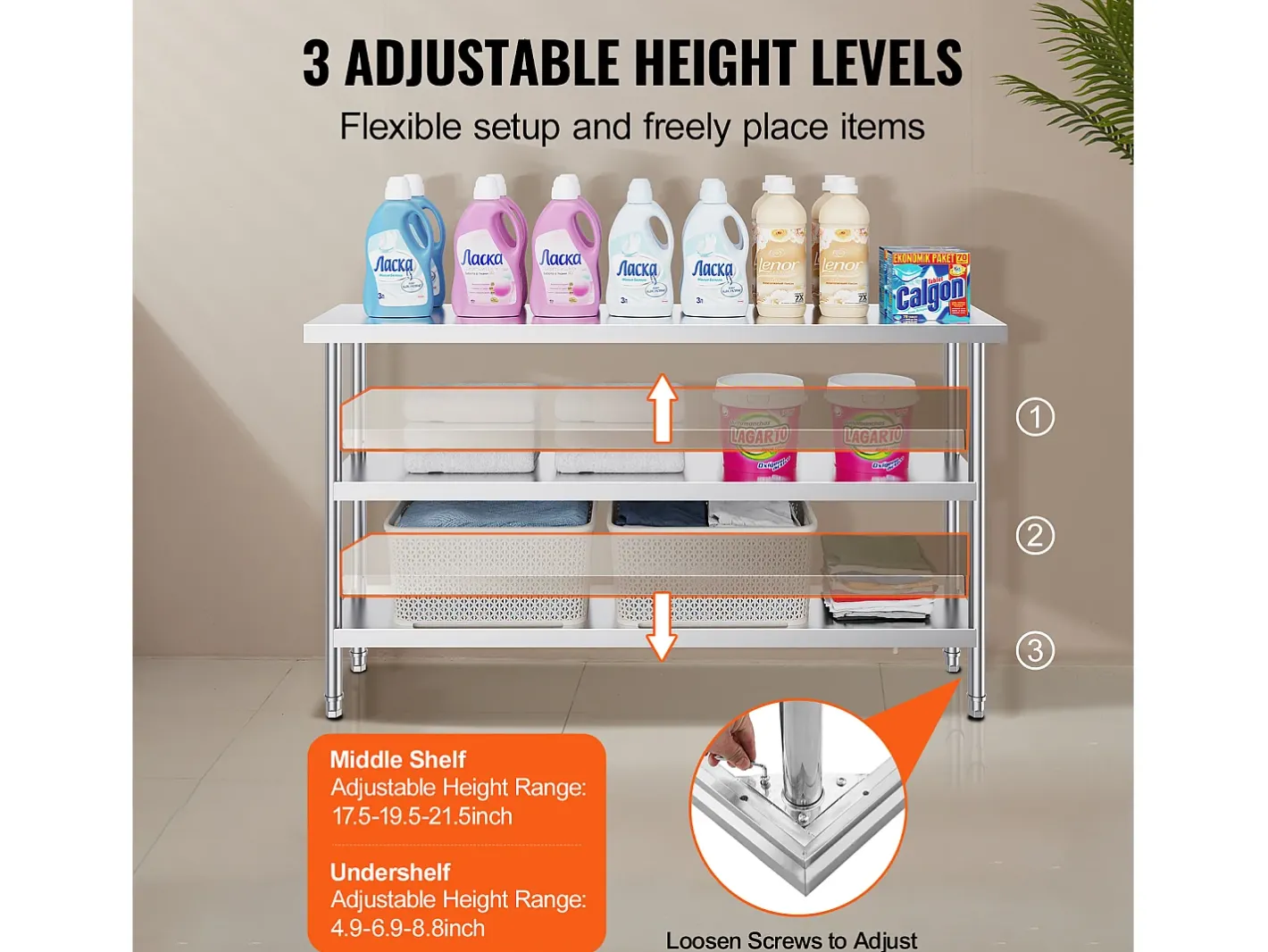 Hot Mesa de Trabalho em Aço Inoxidável SucceBuy, 356 x 1524 x 864 mm, Mesa Comercial de Preparação para Cozinhas Móvel De Arrumação