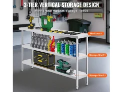 Hot Mesa de Trabalho em Aço Inoxidável SucceBuy, 356 x 1524 x 864 mm, Mesa Comercial de Preparação para Cozinhas Móvel De Arrumação