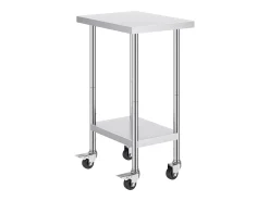 Móvel De Arrumação*Mesa de Trabalho em Aço Inoxidável SucceBuy, 610 x 457 x 954,6 mm, Mesa Comercial de Preparação com 4 Rodízios Prateado