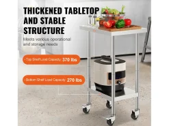 Móvel De Arrumação*Mesa de Trabalho em Aço Inoxidável SucceBuy, 610 x 457 x 954,6 mm, Mesa Comercial de Preparação com 4 Rodízios Prateado