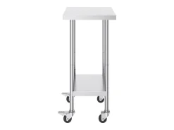 Móvel De Arrumação*Mesa de Trabalho em Aço Inoxidável SucceBuy, 610 x 457 x 954,6 mm, Mesa Comercial de Preparação com 4 Rodízios Prateado