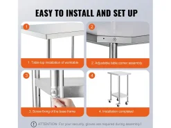 Móvel De Arrumação*Mesa de Trabalho em Aço Inoxidável SucceBuy, 610 x 457 x 954,6 mm, Mesa Comercial de Preparação com 4 Rodízios Prateado