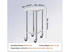 Móvel De Arrumação*Mesa de Trabalho em Aço Inoxidável SucceBuy, 610 x 457 x 954,6 mm, Mesa Comercial de Preparação com 4 Rodízios Prateado