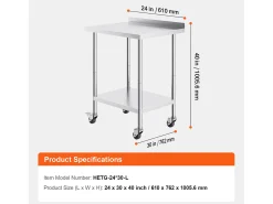 Mesa de Trabalho SucceBuy Mesa de Trabalho em Aço Inoxidável 60.96 x 76.2 cm, Mesa de Preparação de Alimentos Comercial com Rodízios* Online