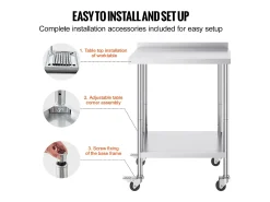 Mesa de Trabalho SucceBuy Mesa de Trabalho em Aço Inoxidável 60.96 x 76.2 cm, Mesa de Preparação de Alimentos Comercial com Rodízios* Online