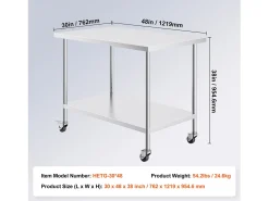 Móvel De Arrumação*Mesa de Trabalho SucceBuy Mesa de Trabalho em Aço Inoxidável 76.2 x 121.92 cm, Mesa de Preparação Comercial com 4 Rodízios Prateado