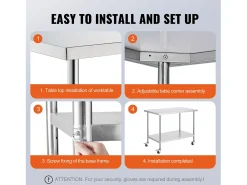 Móvel De Arrumação*Mesa de Trabalho SucceBuy Mesa de Trabalho em Aço Inoxidável 76.2 x 121.92 cm, Mesa de Preparação Comercial com 4 Rodízios Prateado