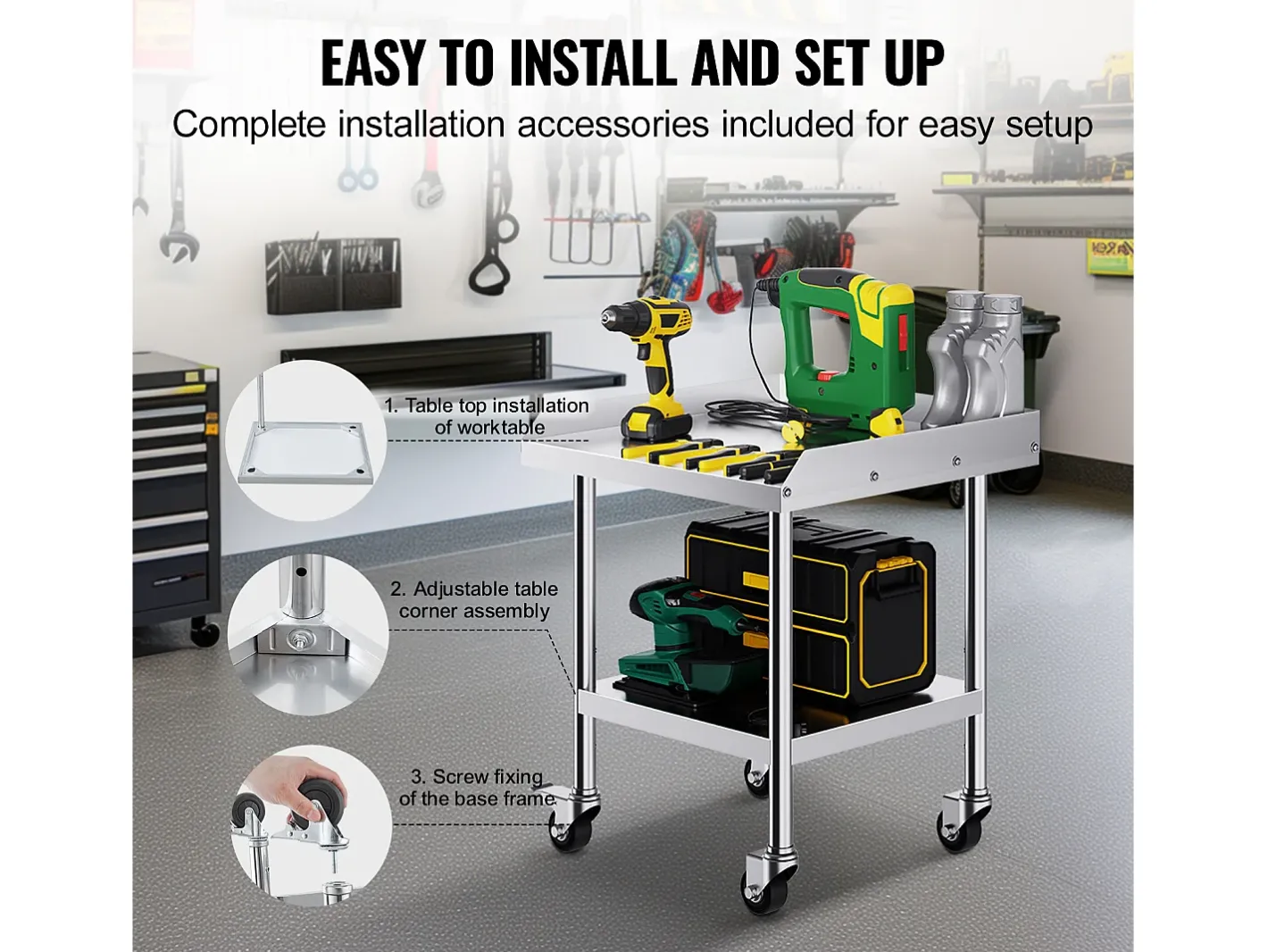 Mesa de Trabalho SucceBuy Mesa de Trabalho em Aço Inoxidável 60.96 x 60.96 cm, Mesa de Preparação de Alimentos Comercial para Serviços Pesados* Online