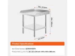 Outlet Mesa de Trabalho SucceBuy Mesa de Trabalho em Aço Inoxidável 60.96 x 60.96 cm, Mesa de Preparação de Alimentos para Restaurante Móvel De Arrumação