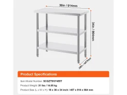 Online Mesa de Trabalho SucceBuy Mesa de Trabalho em Aço Inoxidável 45.7 x 91.4 cm, Mesa de Preparação de Alimentos para Cozinha Comercial Móvel De Arrumação