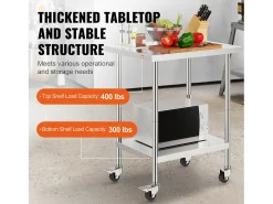 Hot Mesa de Trabalho SucceBuy Mesa de Trabalho em Aço Inoxidável 60.96 x 76.2 cm, Mesa de Preparação Comercial com 4 Rodízios Móvel De Arrumação