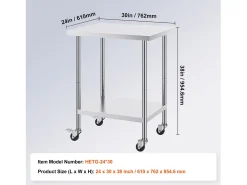Hot Mesa de Trabalho SucceBuy Mesa de Trabalho em Aço Inoxidável 60.96 x 76.2 cm, Mesa de Preparação Comercial com 4 Rodízios Móvel De Arrumação