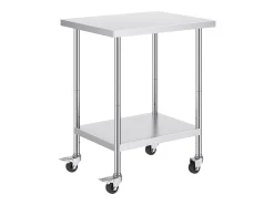 Hot Mesa de Trabalho SucceBuy Mesa de Trabalho em Aço Inoxidável 60.96 x 76.2 cm, Mesa de Preparação Comercial com 4 Rodízios Móvel De Arrumação