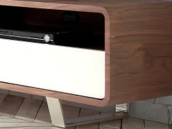 Mesa de TV em madeira branca, nogueira e aço cromado 3046 Móvel De Tv