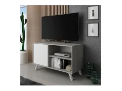 duehome Móvel De Tv*Mesa de TV Wind 100 Gris cemento - Blanco mate Castanho