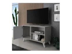 duehome Móvel De Tv*Mesa de TV Wind 100 Gris cemento - Blanco mate Castanho
