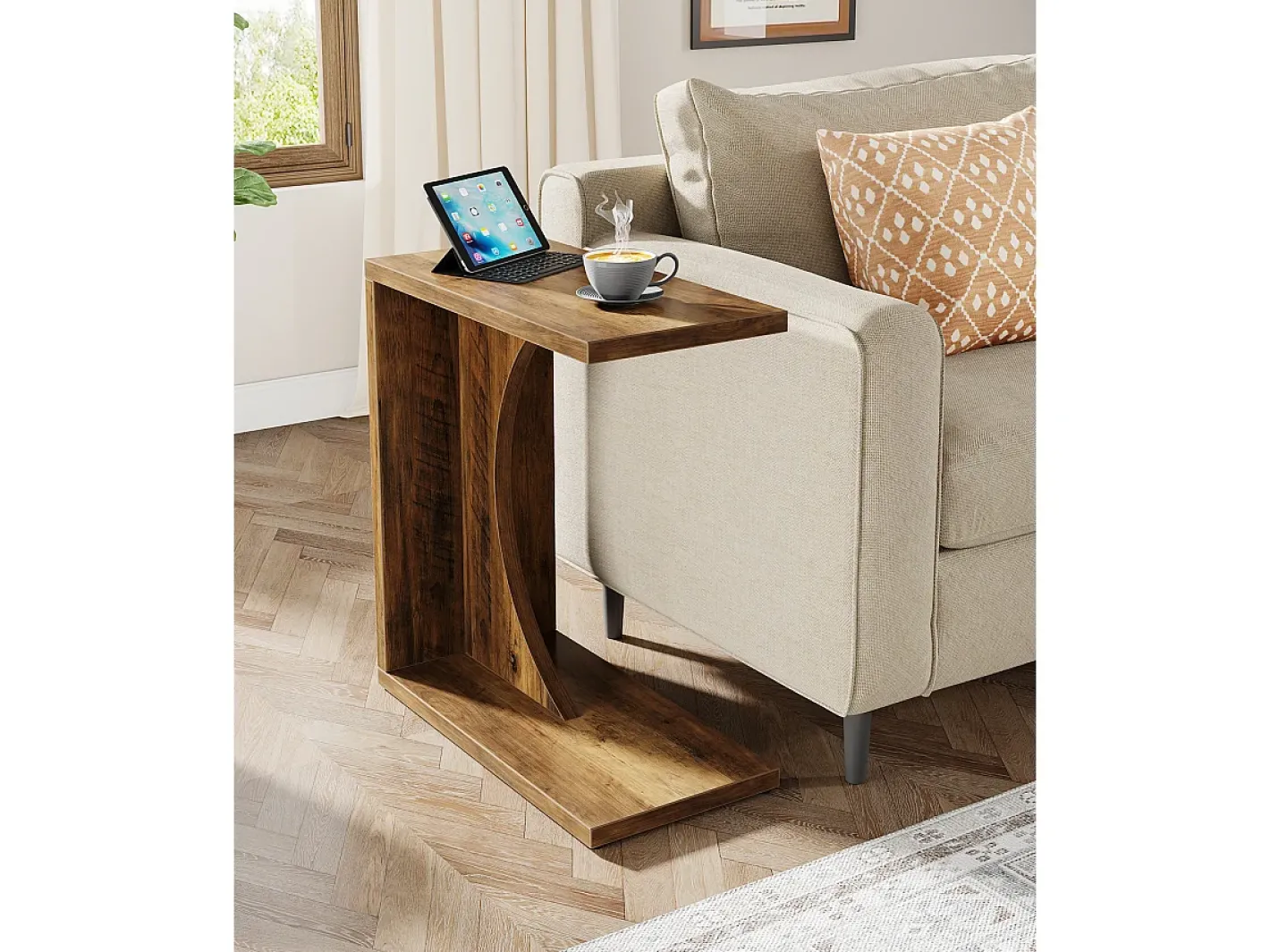 Mesa Lateral em Forma de C para Sofá, Mesa de Cabeceira Pequena para Sofá, Mesa de Cabeceira para Sala de Estar e Quarto^Tribesigns Discount