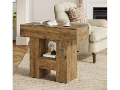 Mesa Lateral Estreita, Mesa Lateral de Sofá no Estilo Rural com Prateleira de Armazenamento de 2 Andares*Tribesigns Sale