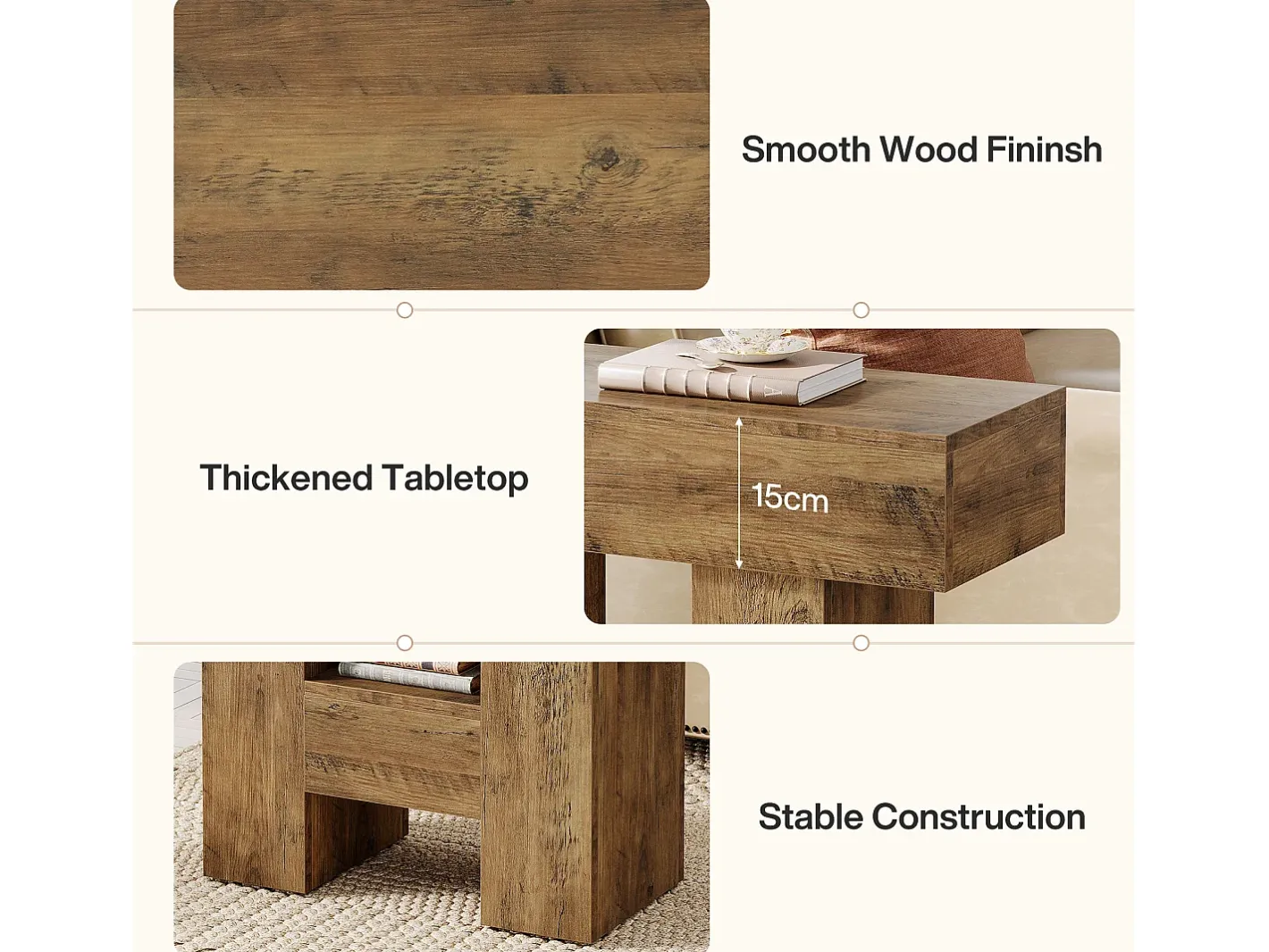 Mesa Lateral Estreita, Mesa Lateral de Sofá no Estilo Rural com Prateleira de Armazenamento de 2 Andares*Tribesigns Sale