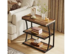 Tribesigns Mesa De Apoio*Mesa Lateral Pequena e Estreita, Mesa Decorativa de Metal no Estilo Rural para Sala de Estar, Quarto, Espaços Pequenos, Lado da Cama Castanho