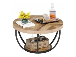 Mesa redonda baixa de coquetel industrial moderna com dois níveis e prateleiras, mesa auxiliar circular para sofá com pernas de metal*Tribesigns Outlet
