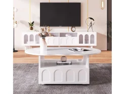 Outlet Mesa de centro com gavetas e compartimento aberto - tampo em forma de nuvem - Mesa De Centro